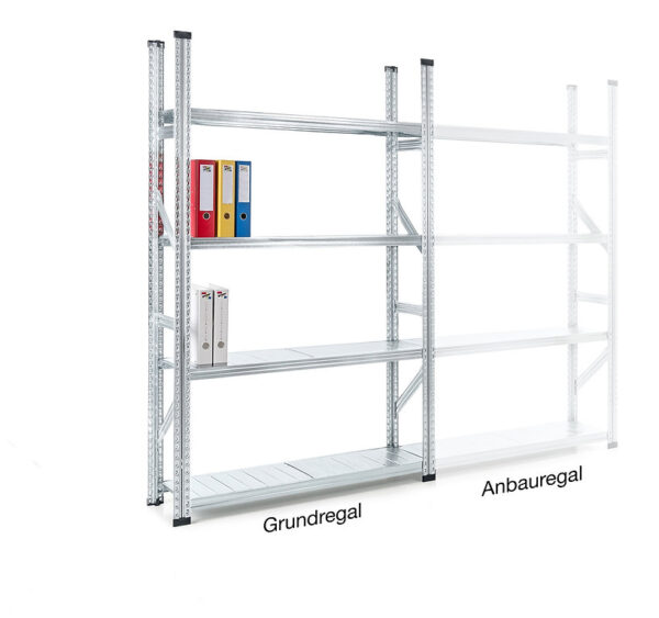 Fachbodenregal SUPER123 | Komplettregal | H 2500 x T 800 x L 3073 mm | 12 Fachböden | Fachlast 145 kg