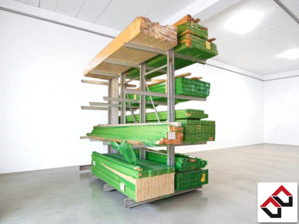 Sonderposten Nr14 Kragarmregal, doppelseitig 6 Ständer Höhe: 4,00 m ; Armtiefe 1,20 m